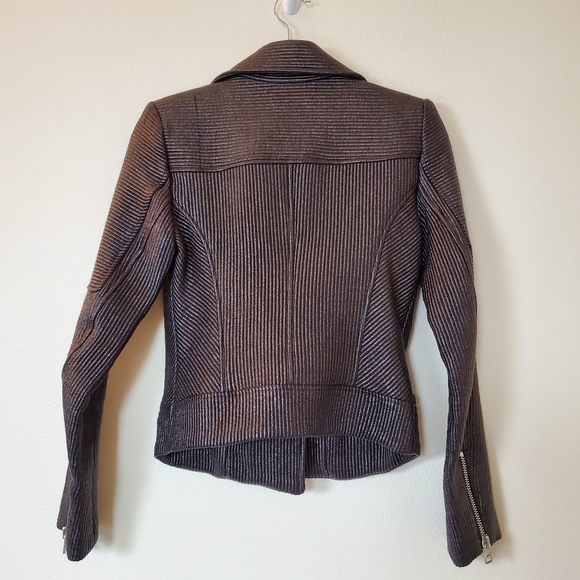 Veronica Beard Metallic Pinstripe Moto Jacket - Size 2 - Picture 5 of 16